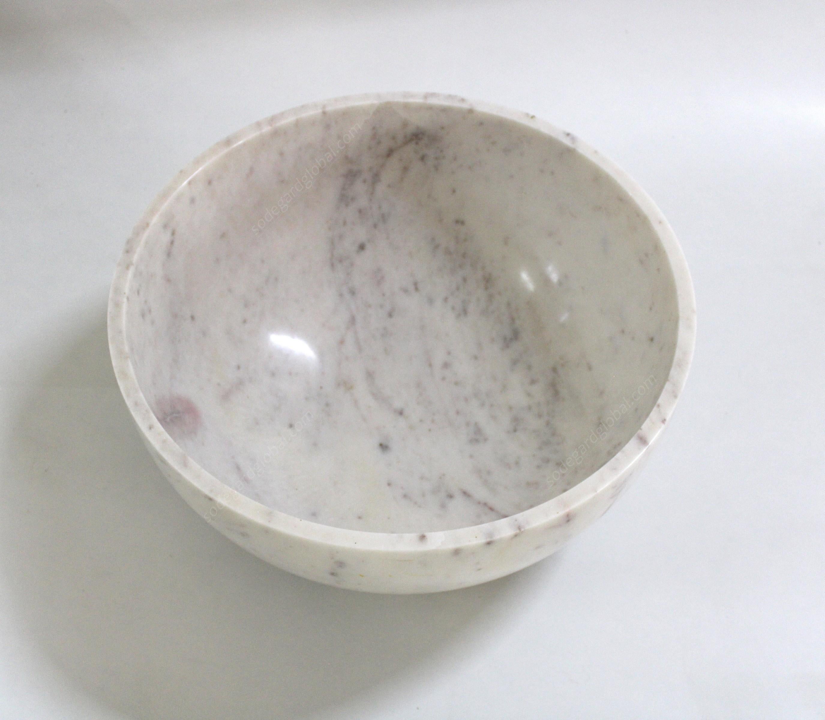 Hand-Carved Plain Bowl in White Marble Handcrafted in India by Stephanie Odegard For Sale