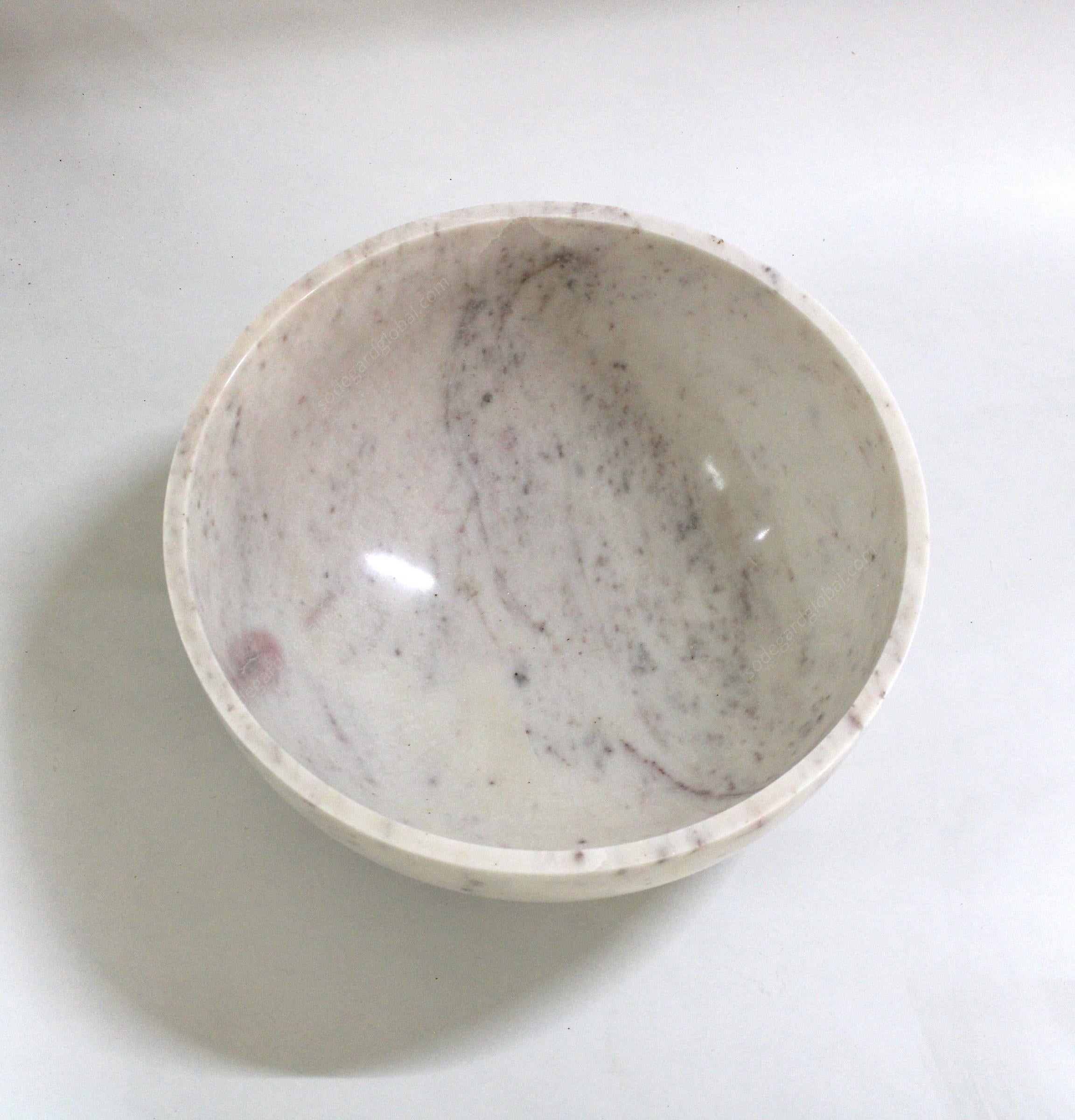 Plain Bowl in White Marble Handcrafted in India by Stephanie Odegard In New Condition For Sale In New York, NY
