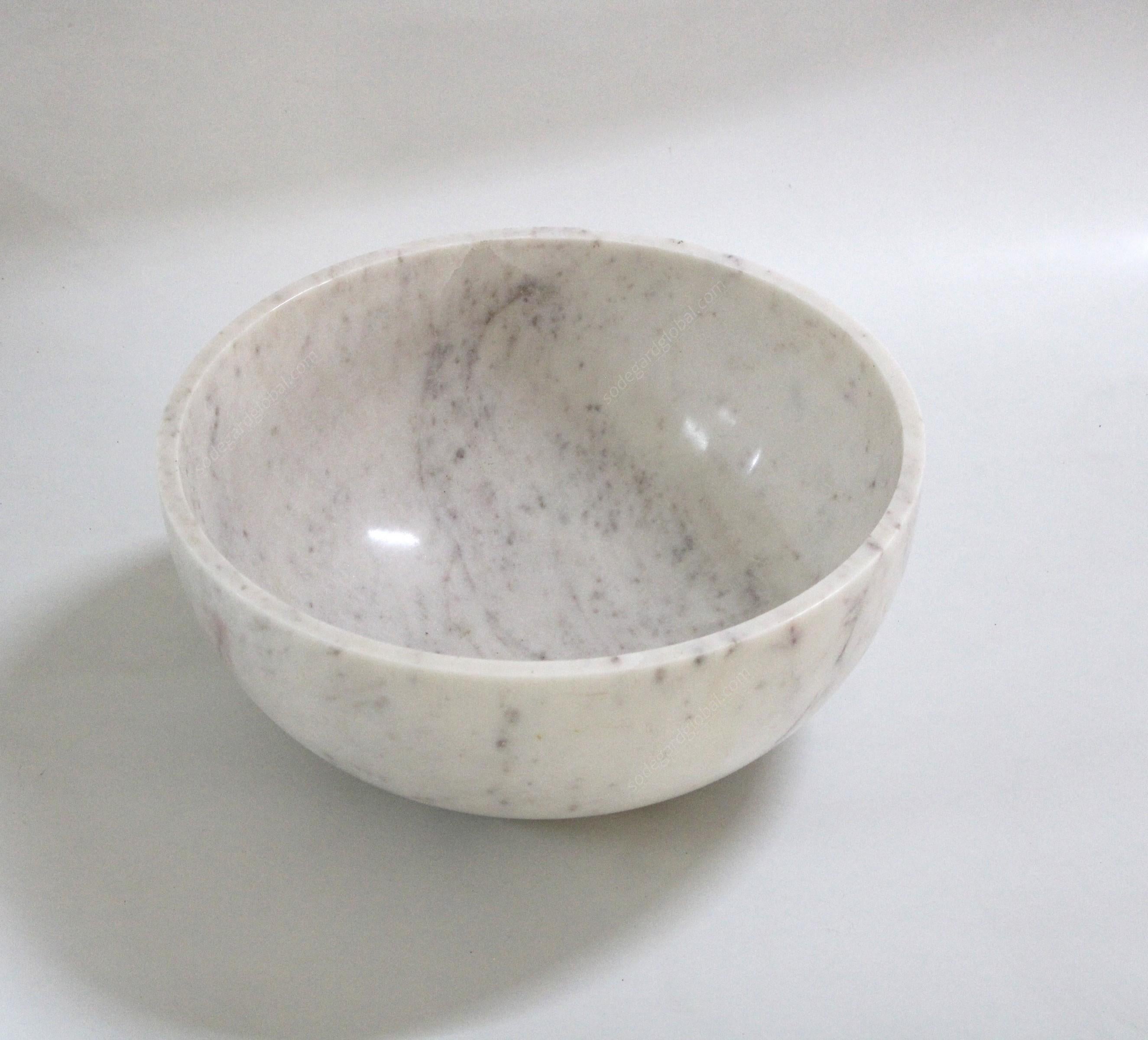 Contemporary Plain Bowl in White Marble Handcrafted in India by Stephanie Odegard For Sale