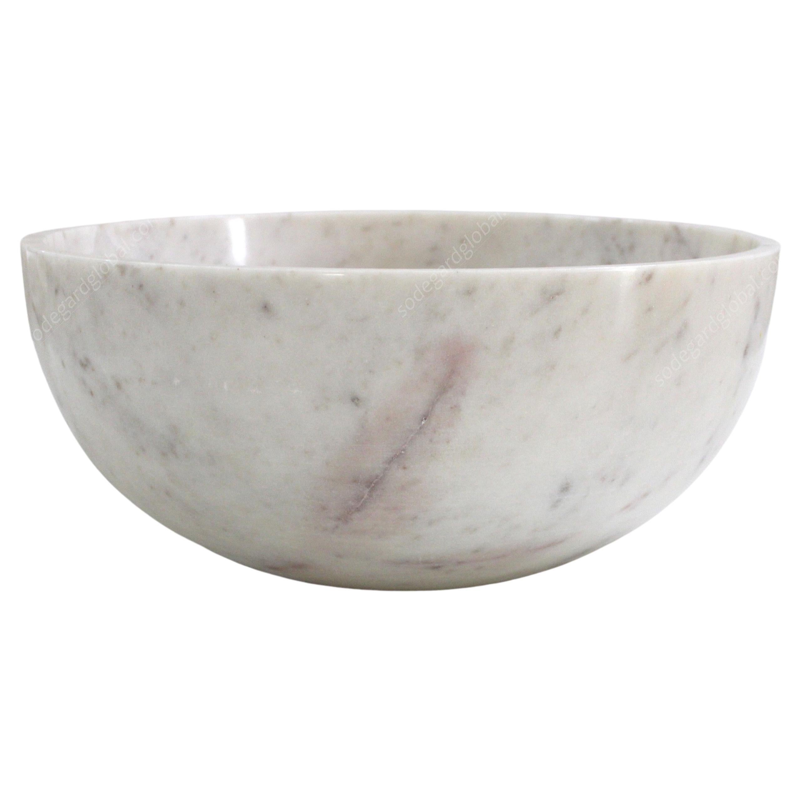 Plain Bowl in White Marble Handcrafted in India by Stephanie Odegard For Sale