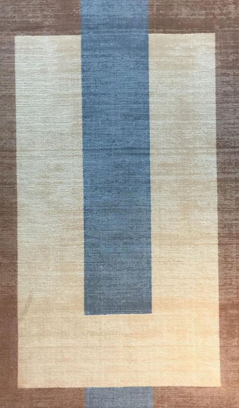 Modern Rug Plain Brown - Geometric Carpet Beige Cream Grey Flat Weave Wool   For Sale