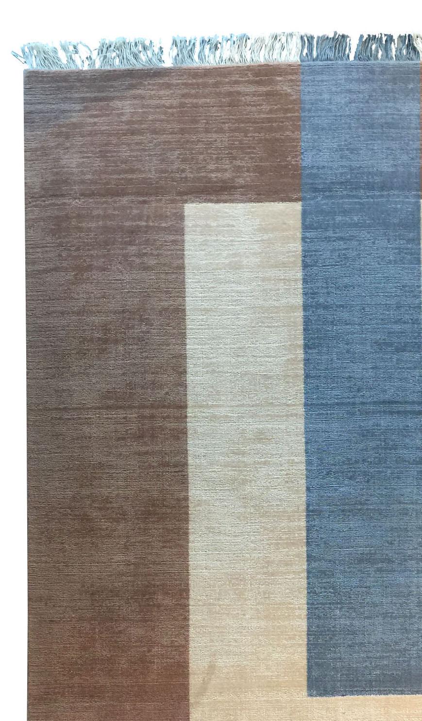 Modern Rug Plain Brown - Geometric Carpet Beige Cream Grey Flat Weave Wool  handmade For Sale