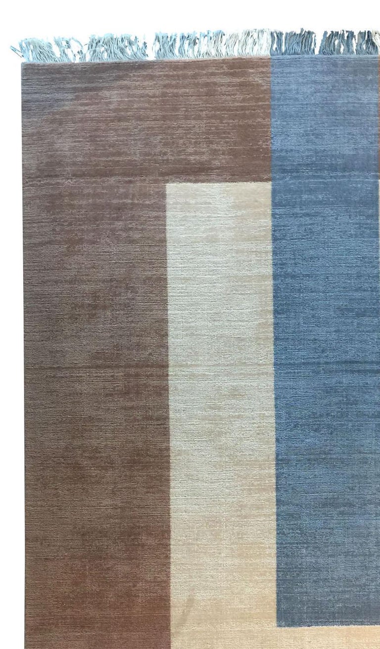 Indian Rug Plain Brown - Geometric Carpet Beige Cream Grey Flat Weave Wool   For Sale