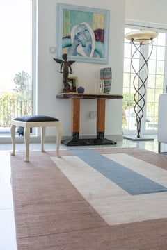 Rug Plain Brown - Geometric Carpet Beige Cream Grey Flat Weave Wool  handmade