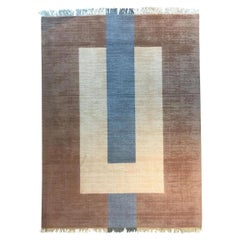 Plain Brown - Geometrischer Teppich Beige Creme Grau Flachgewebe Wolle  handgefertigt