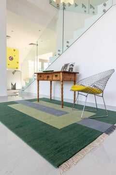 Tappeto Plain Green - Geometrico Verde Beige Grigio a trama piatta in lana  tappeto tessuto a mano