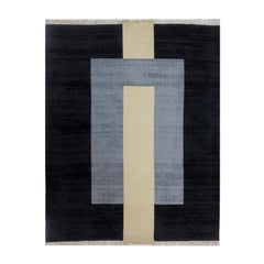 Alfombra Gris Liso - Lana Tejido Plano Geométrico Moderno Negro Gris Crema Beige  Cajas