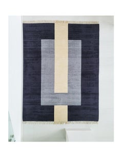 Rug Grey Wool Modern Geometric Black Cream Large Carpet Handmade line with pile