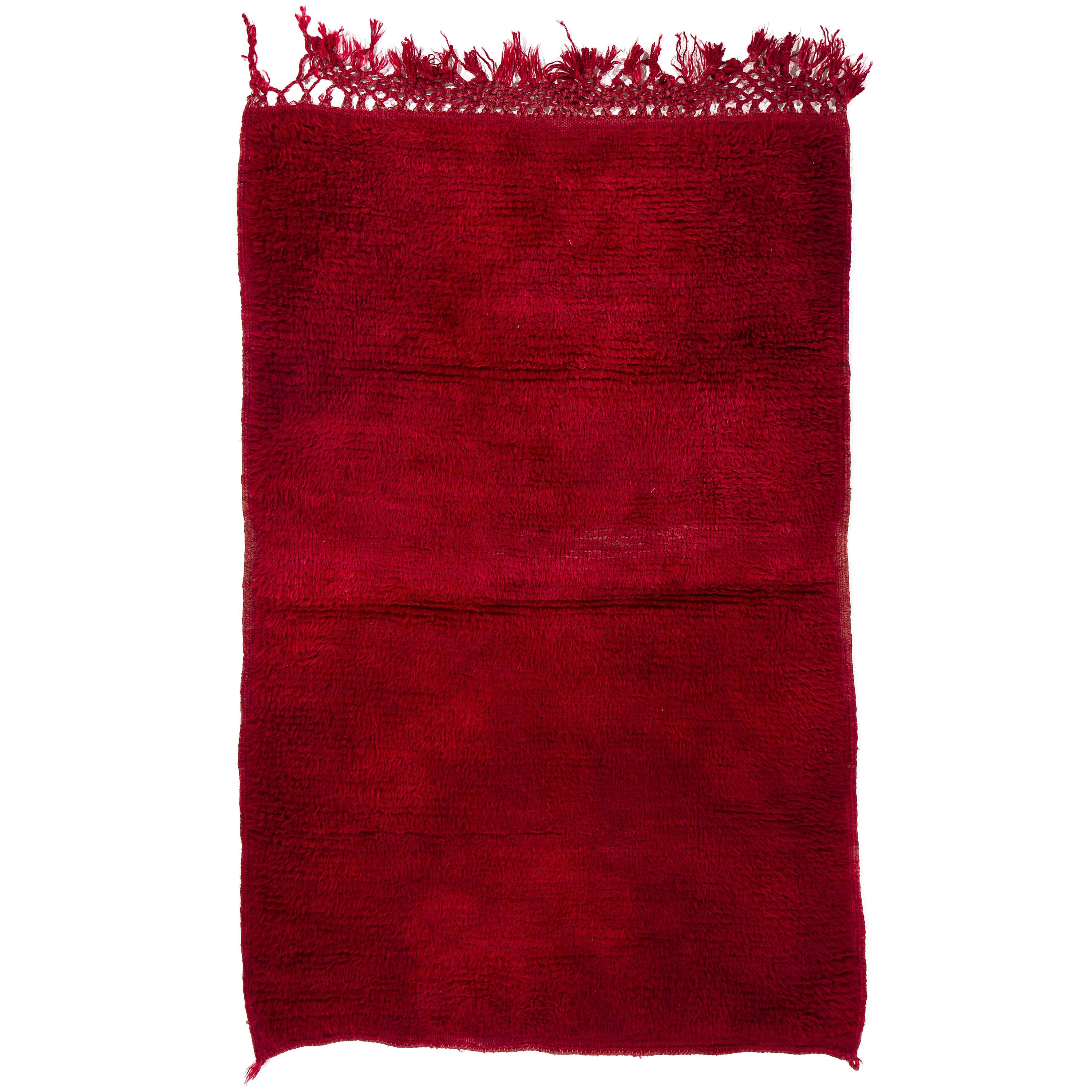 Plain Solid Red Color "Tulu" Rug. 100% Thick, Soft Wool Pile. Custom Options Av. For Sale