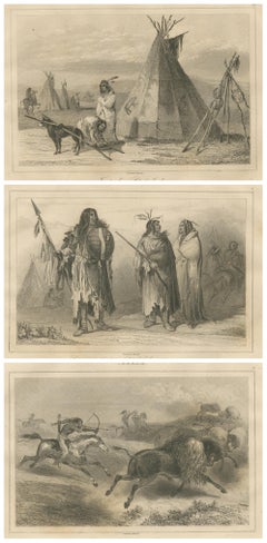 Vie des indigènes des plaines et chasse au bison - Ensemble de gravures canadiennes du XIXe siècle
