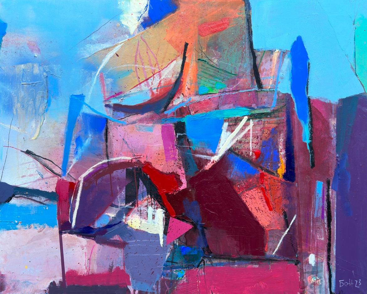 Plamen Bonev Abstract Painting – The Ocean - Abstrakte Malerei Gelb Blau Grün Schwarz Rot Weiß Braun Rosa