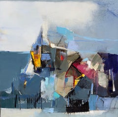 Castel -  Large Abstract Oil Painting Blue Black White Grey Yellow