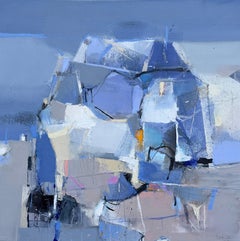 Landscape -  Abstract Oil Painting Blue Black White Grey Yellow