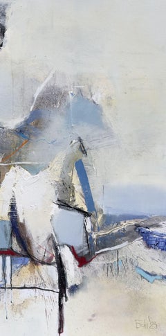 The farm -  Large Abstract Oil Painting Blue Black White Grey Yellow