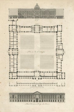 Plan, Elevation et Coupe du Louvre – Architectural Engraving by Baltard, c.1799