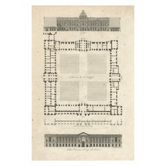 Plan, Elevation et Coupe du Louvre – Architectural Engraving by Baltard, c.1799