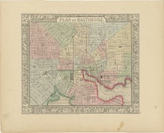 Plan of Baltimore City Map, USA c.1870 – Hand-Colored Street Plan