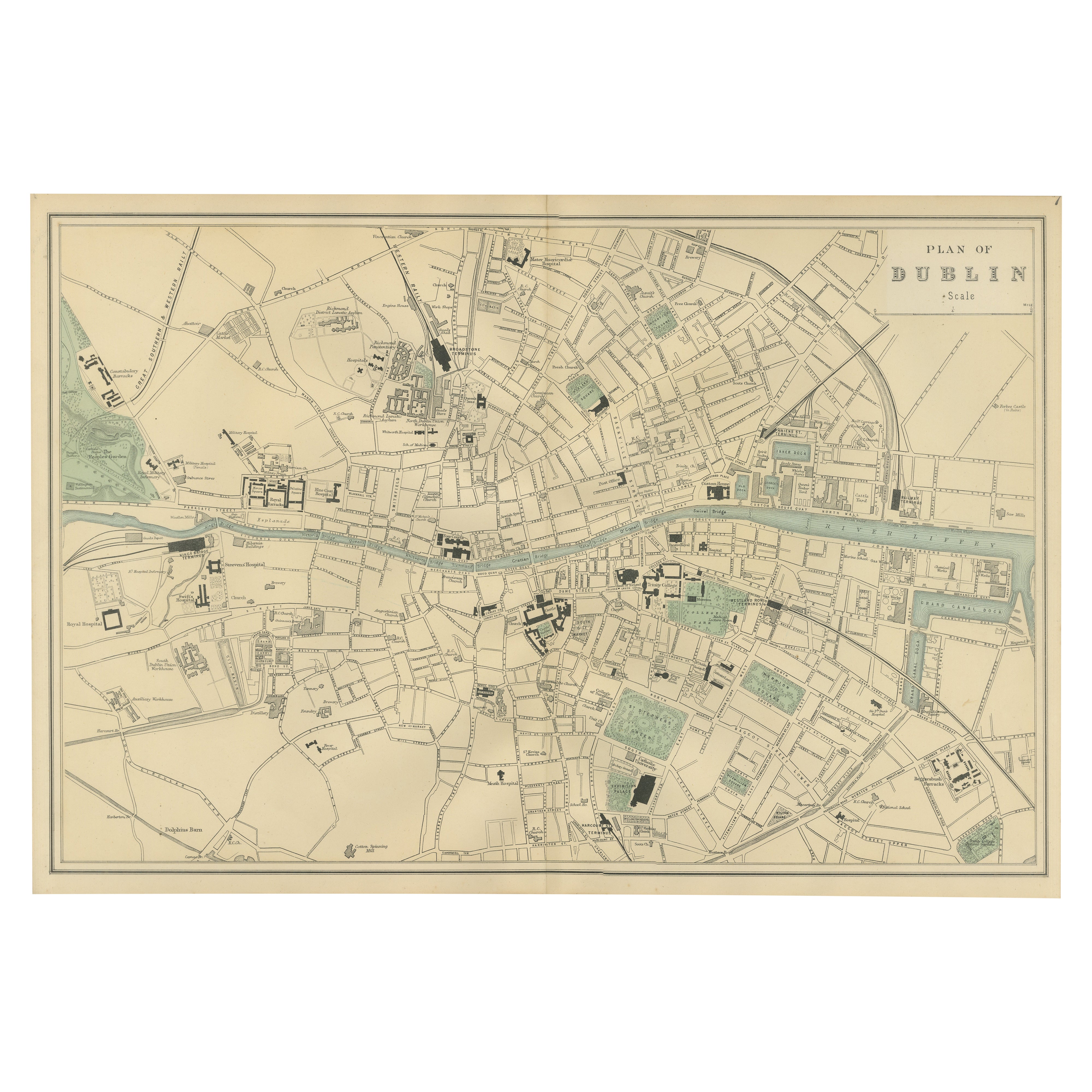 Plan of Dublin – Large Scale Victorian City Map, G.Bacon, Ordnance Atlas, 1885