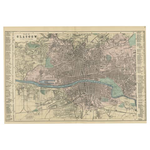 Plan of Glasgow – Large Scale Victorian City Map, George W. Bacon, 1885