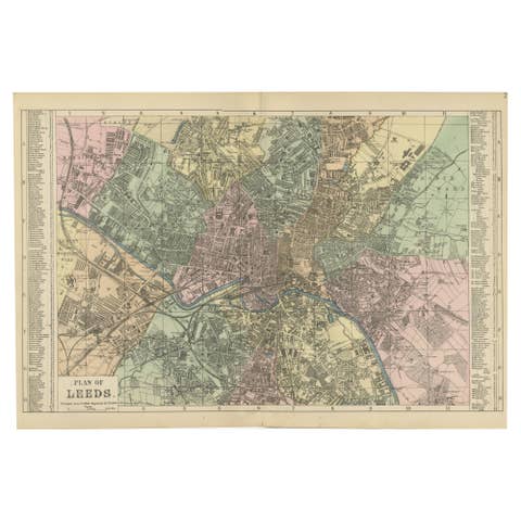 Plan of Leeds – Large Scale Victorian City Map, Bacon, Ordnance Atlas, 1885