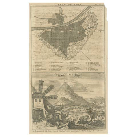Plan of Lima and View of Potosí – Peru & Bolivia City Plan and Mining View, 1750