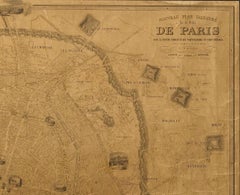 Pianta di Parigi, Francia, di A. Vuillemin, Carta geografica antica, 1845