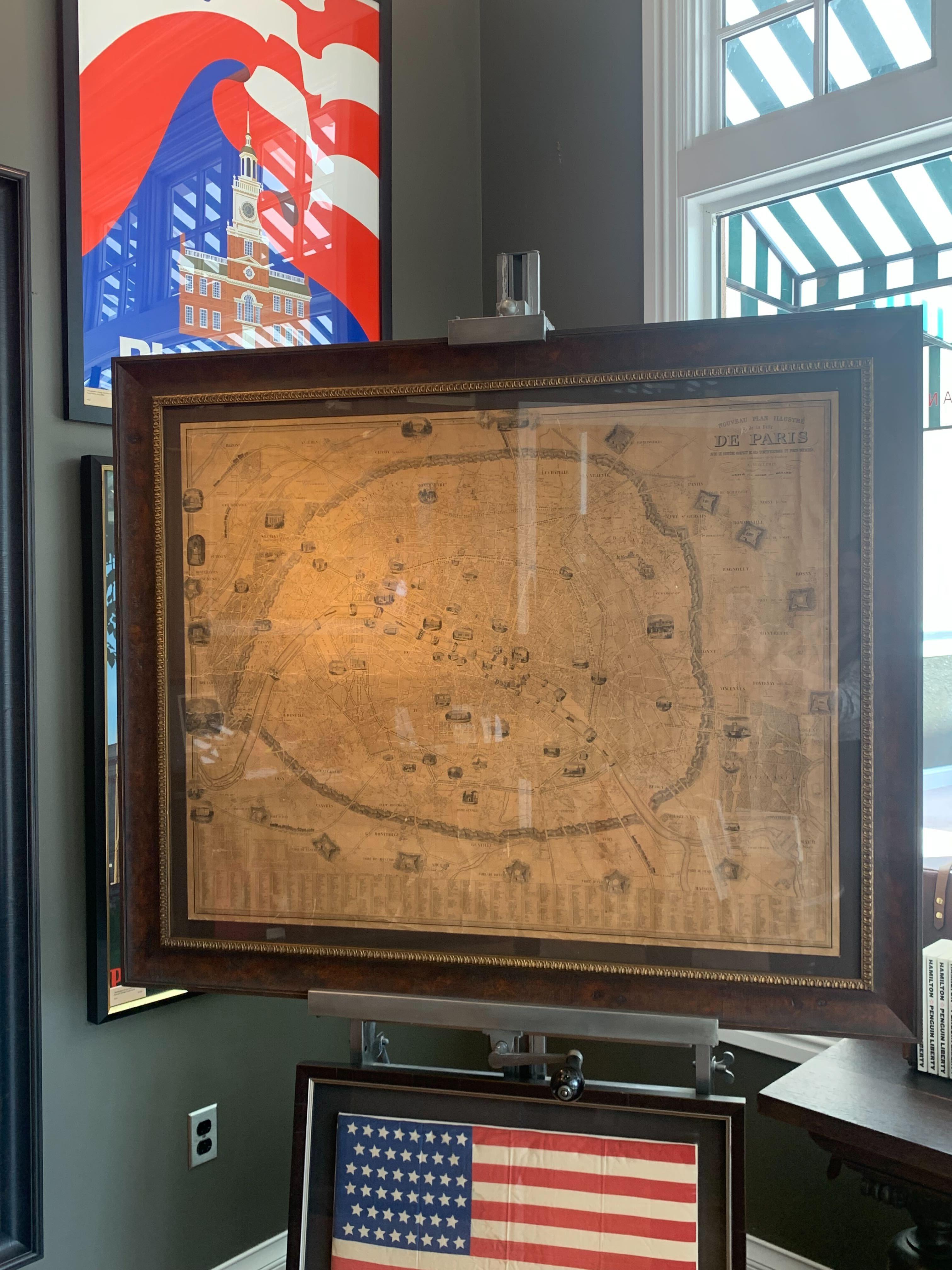 Papier Plan de Paris, France, par A. Vuillemin, Carte ancienne, 1845 en vente