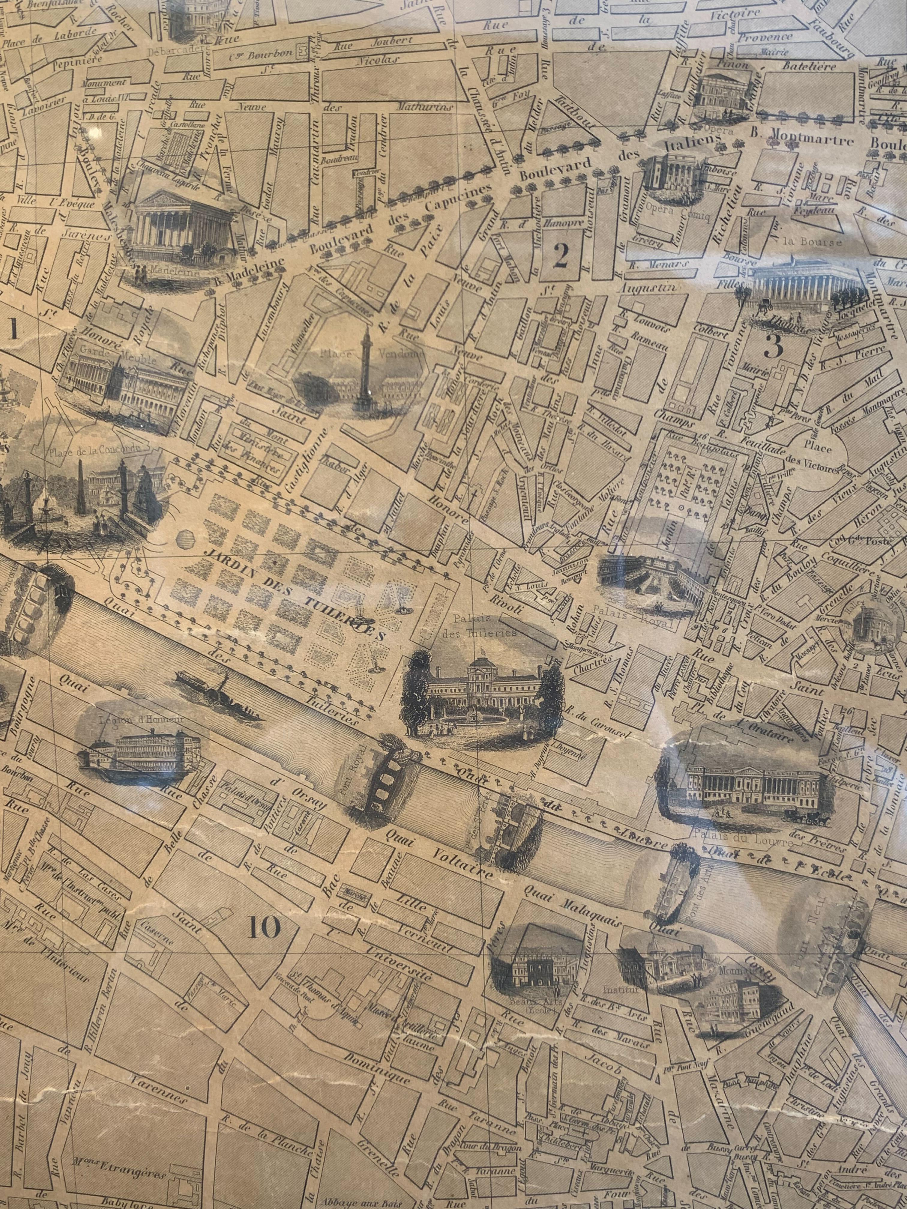 Plan de Paris, France, par A. Vuillemin, Carte ancienne, 1845 en vente 3