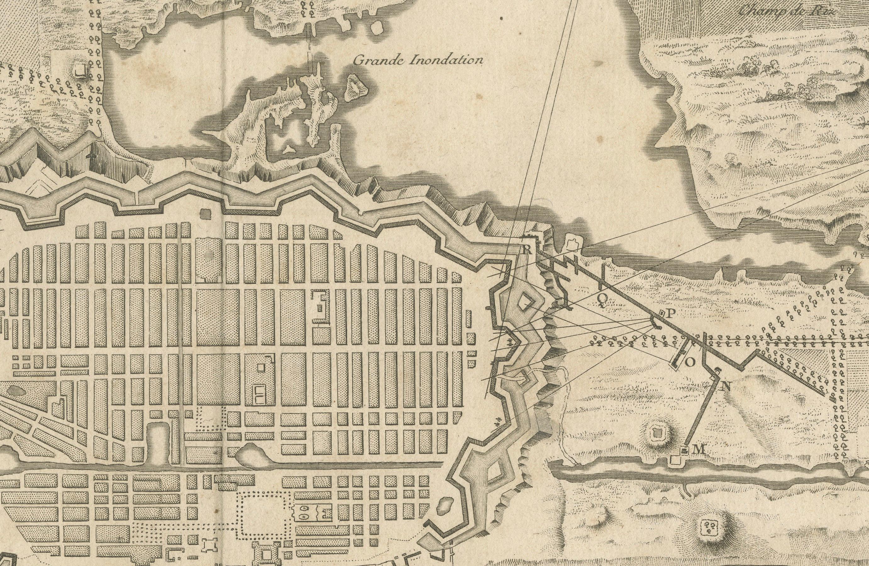 Plan des fortifications et des attaques de Pondichéry, France, c.1750

Cette carte finement gravée représente la ville fortifiée de Pondichéry, intitulée 
