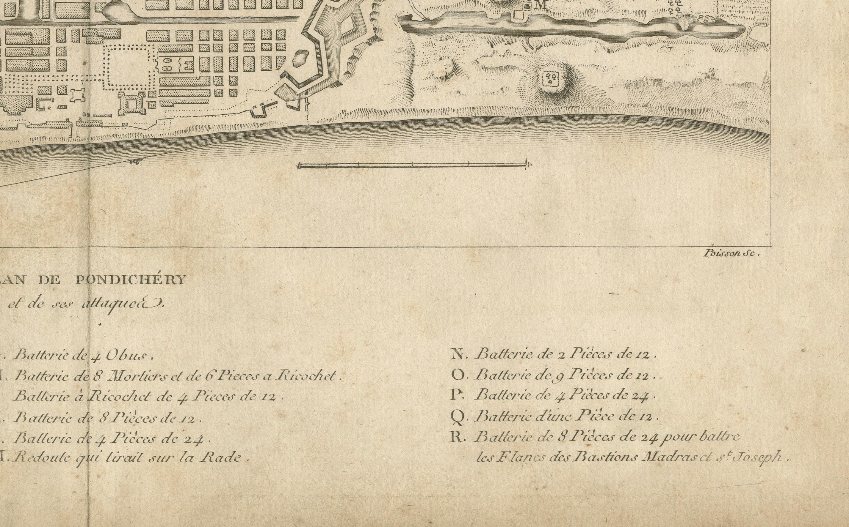 Français Plan des fortifications et des attaques de Pondichéry, France, c.1750 en vente