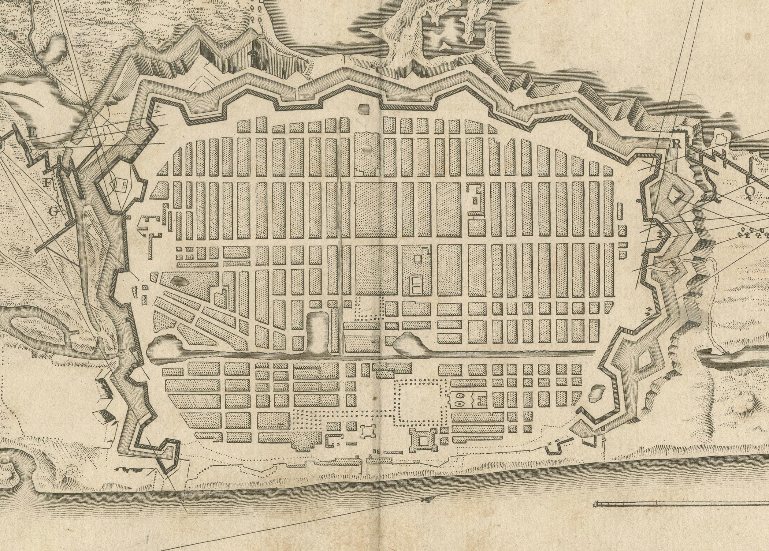 Papier Plan des fortifications et des attaques de Pondichéry, France, c.1750 en vente