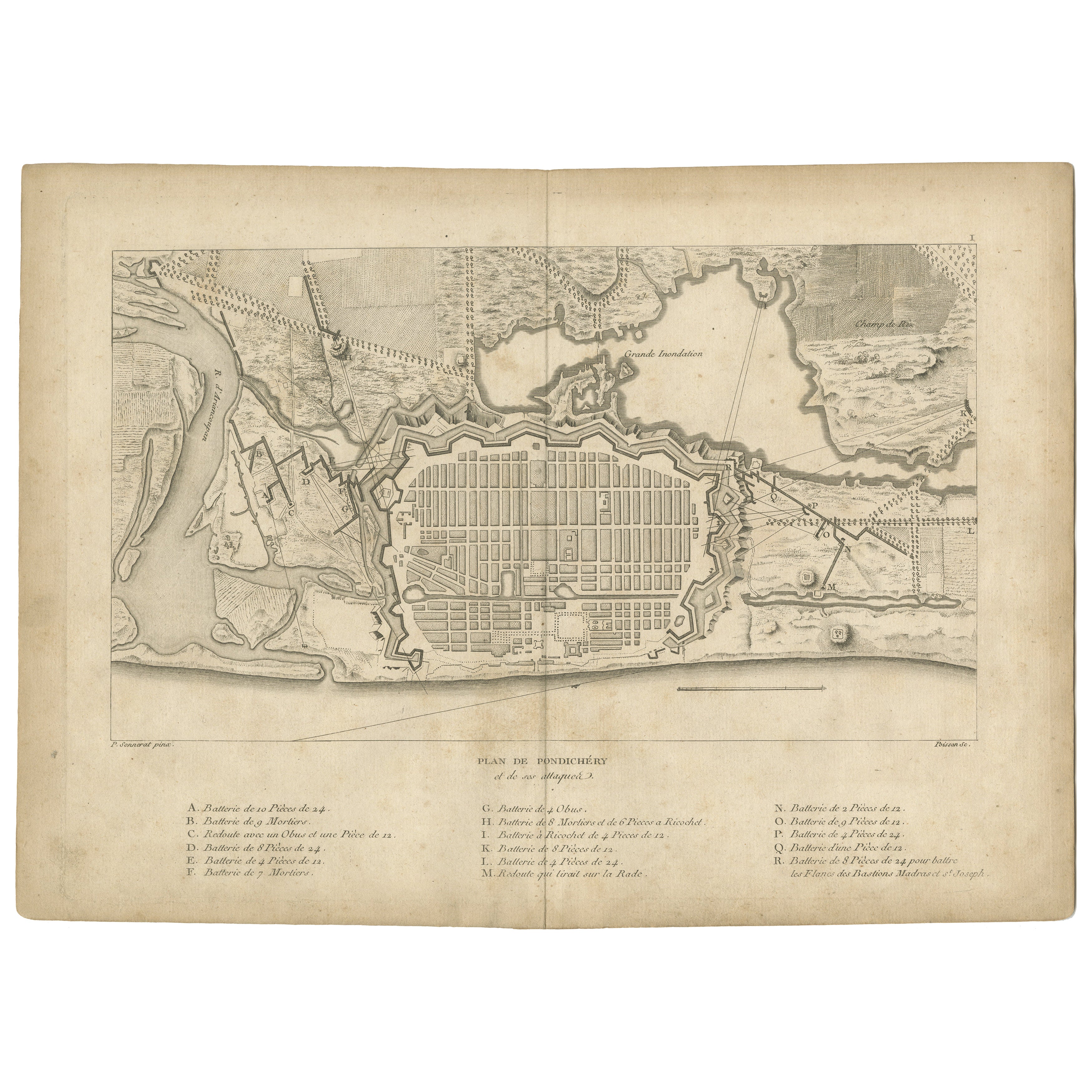 Plan des fortifications et des attaques de Pondichéry, France, c.1750
