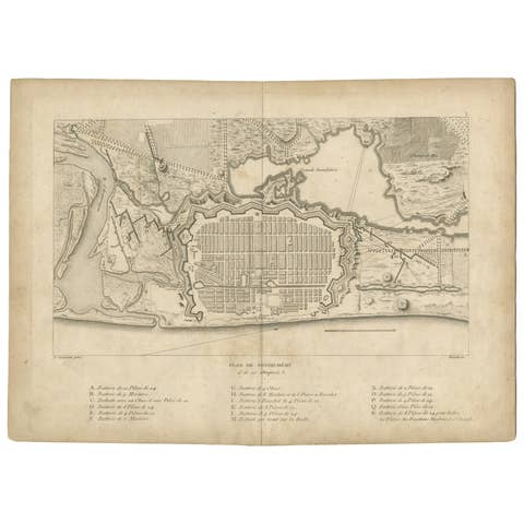 Plan of Pondicherry Fortifications and Attacks, France, c.1750