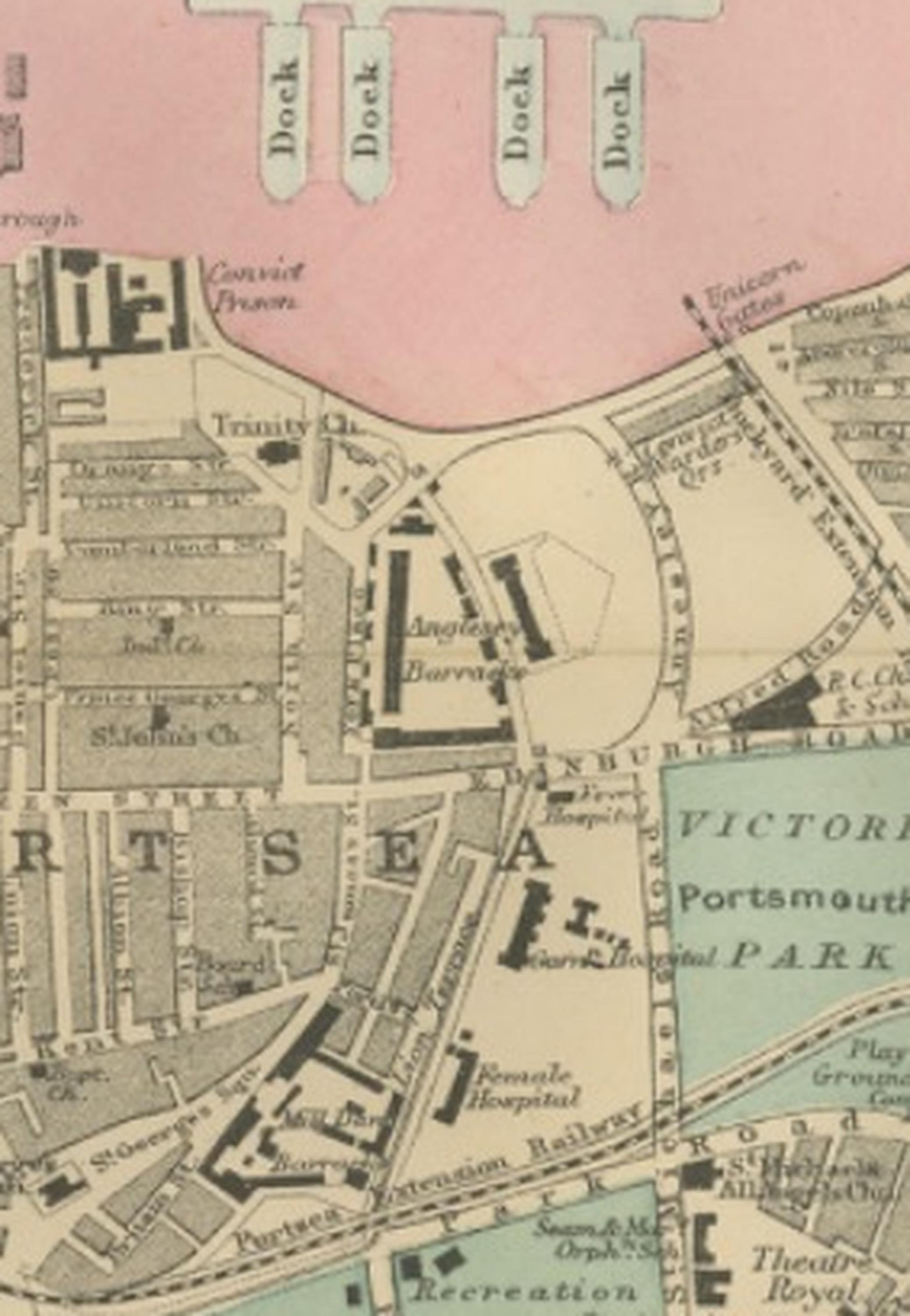 Plan of Portsmouth – Antique Town Map, George W. Bacon, Ordnance Atlas, 1885