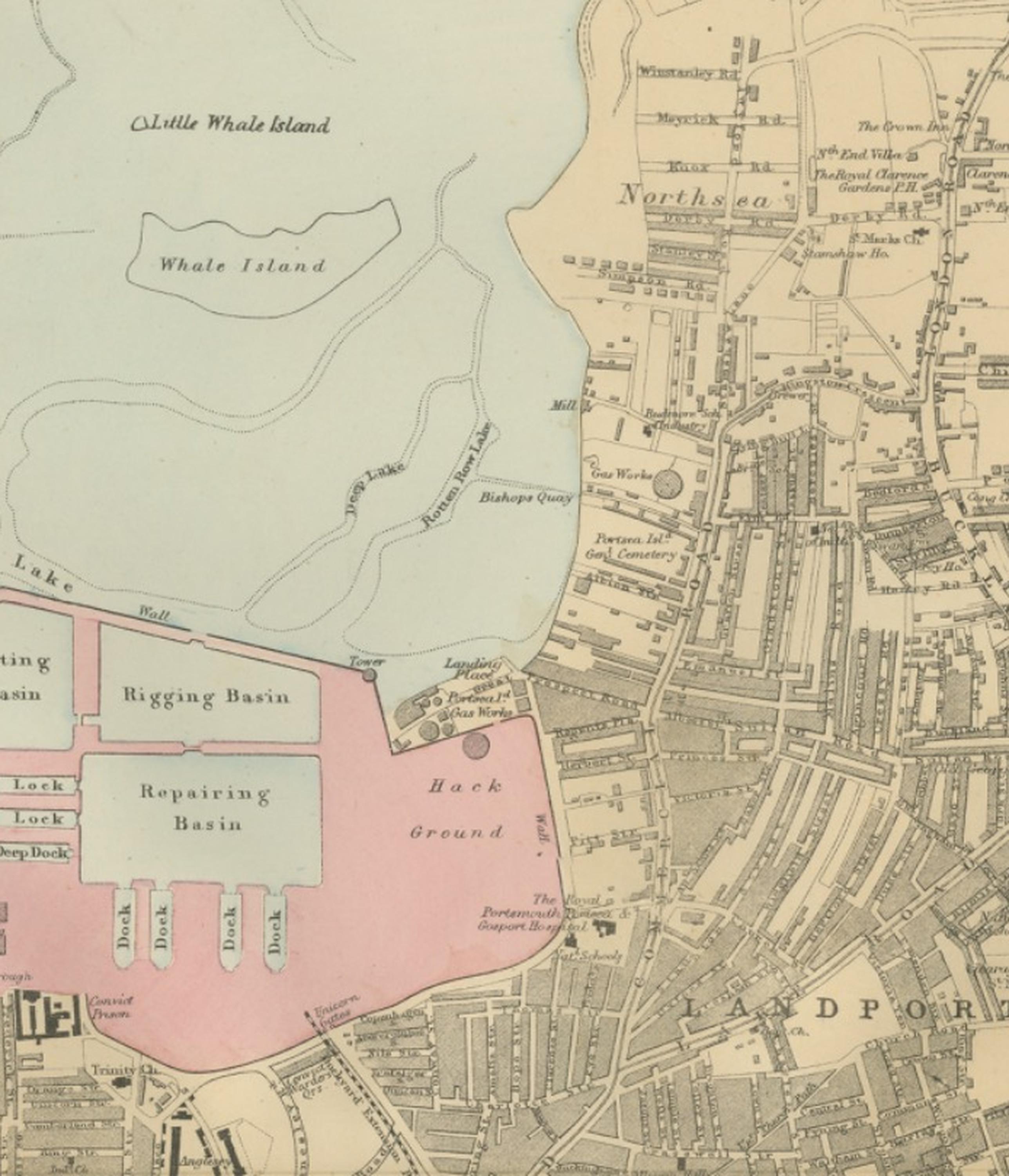 Plan of Portsmouth – Antique Town Map, George W. Bacon, Ordnance Atlas, 1885