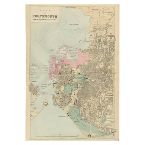 Plan of Portsmouth – Antique Town Map, George W. Bacon, Ordnance Atlas, 1885