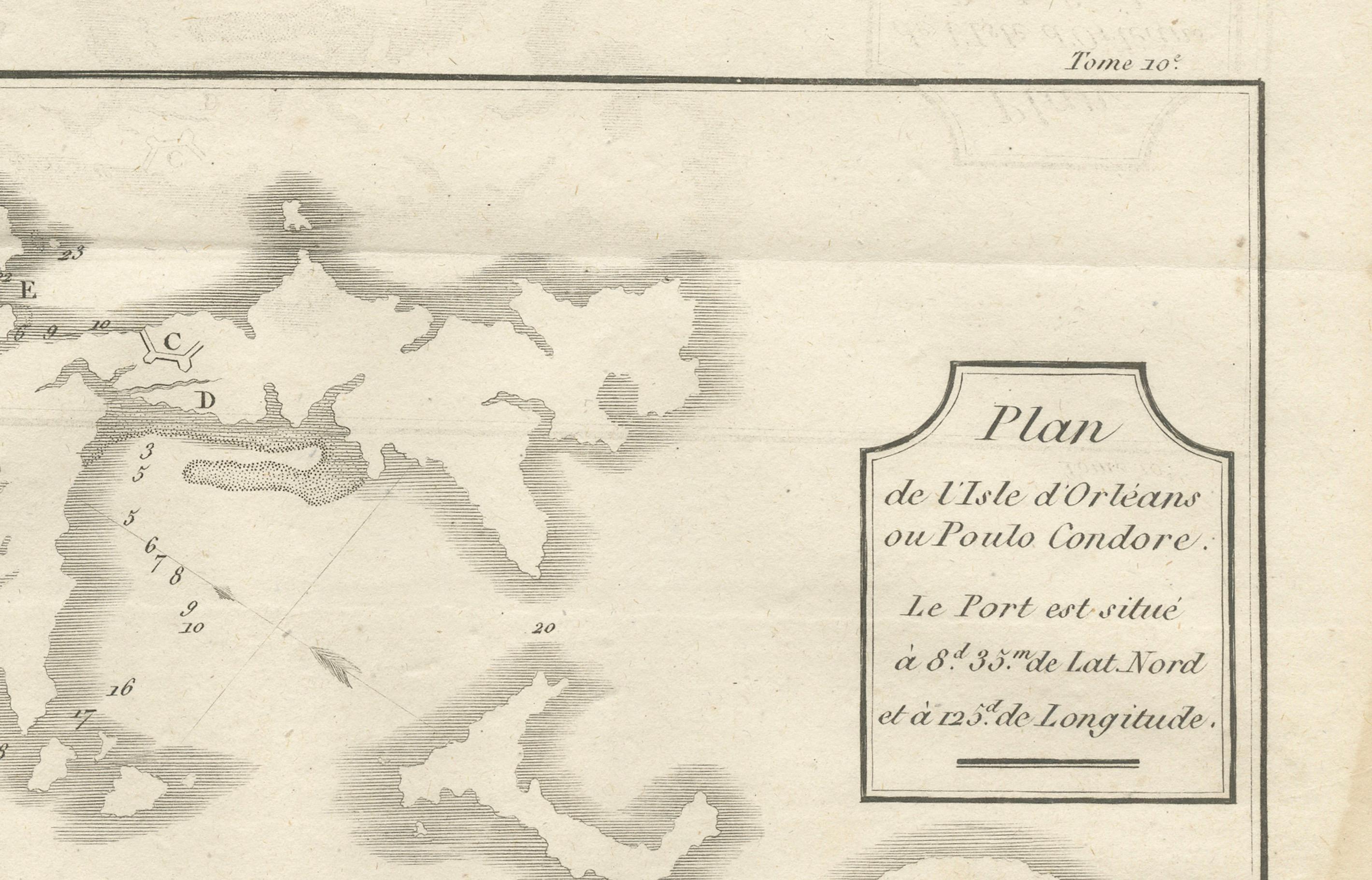 Français Plan de Poulo Condore (île de Côn Sơn) - Gravure française ancienne, vers 1790 en vente