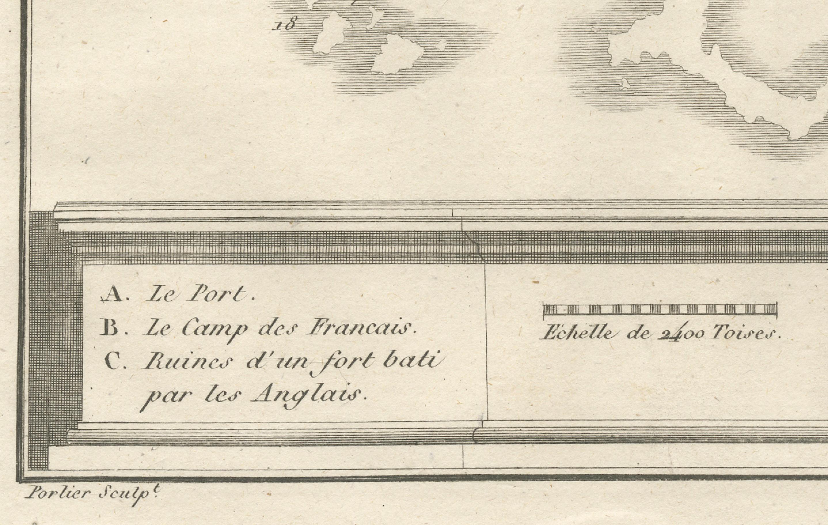 Plan de Poulo Condore (île de Côn Sơn) - Gravure française ancienne, vers 1790 Bon état - En vente à Langweer, NL