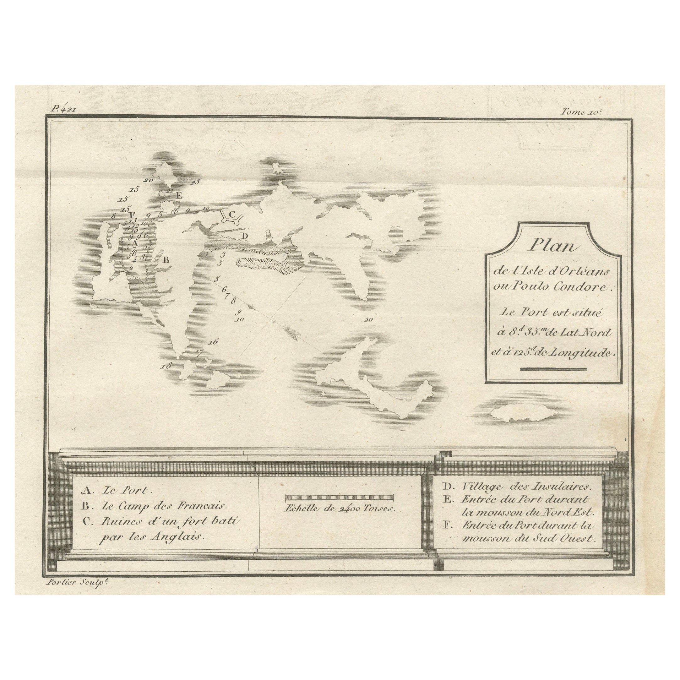 Plan de Poulo Condore (île de Côn Sơn) - Gravure française ancienne, vers 1790