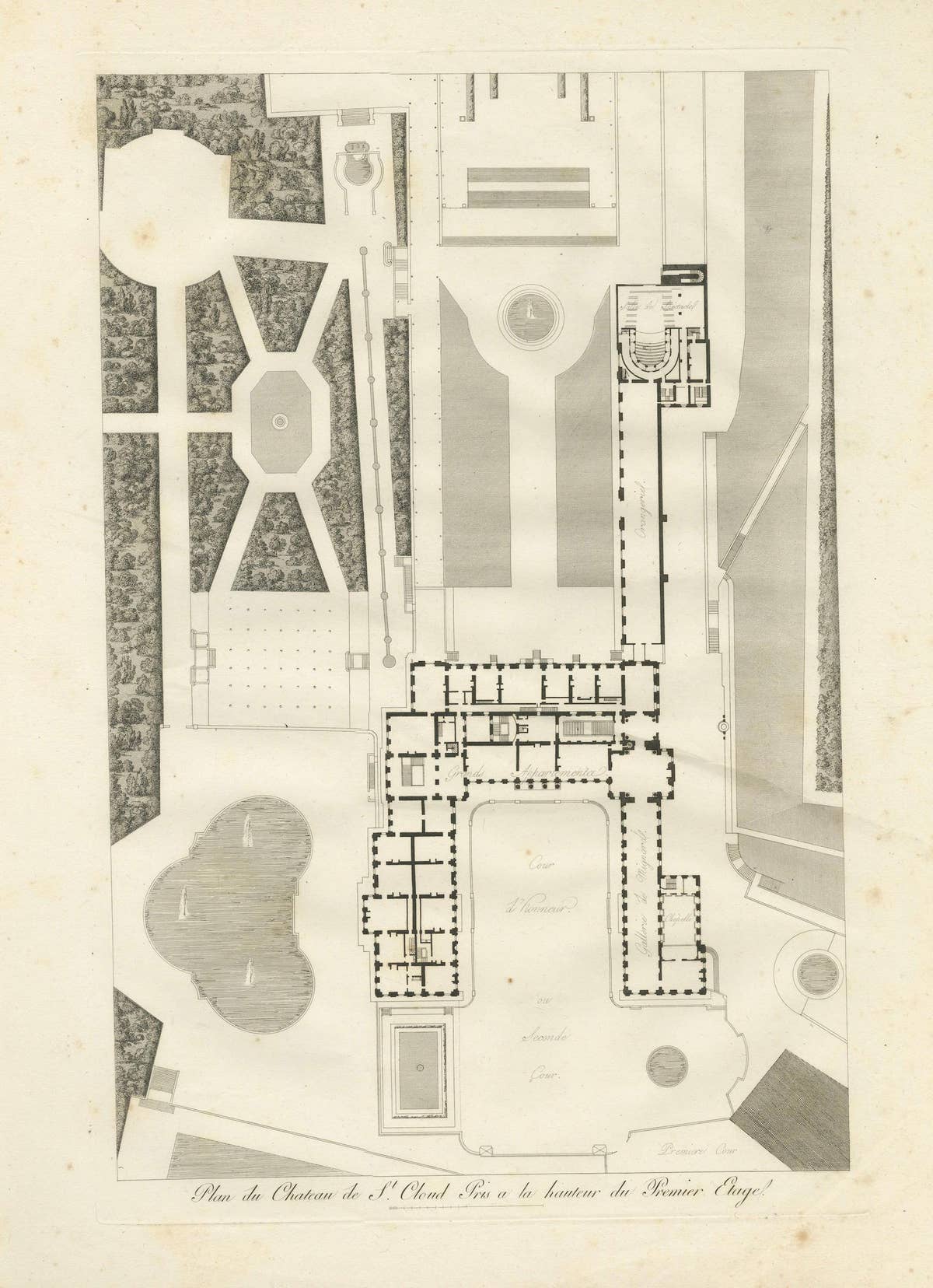Plan of the Château de Saint-Cloud First Floor by Baltard, Paris, 1803
