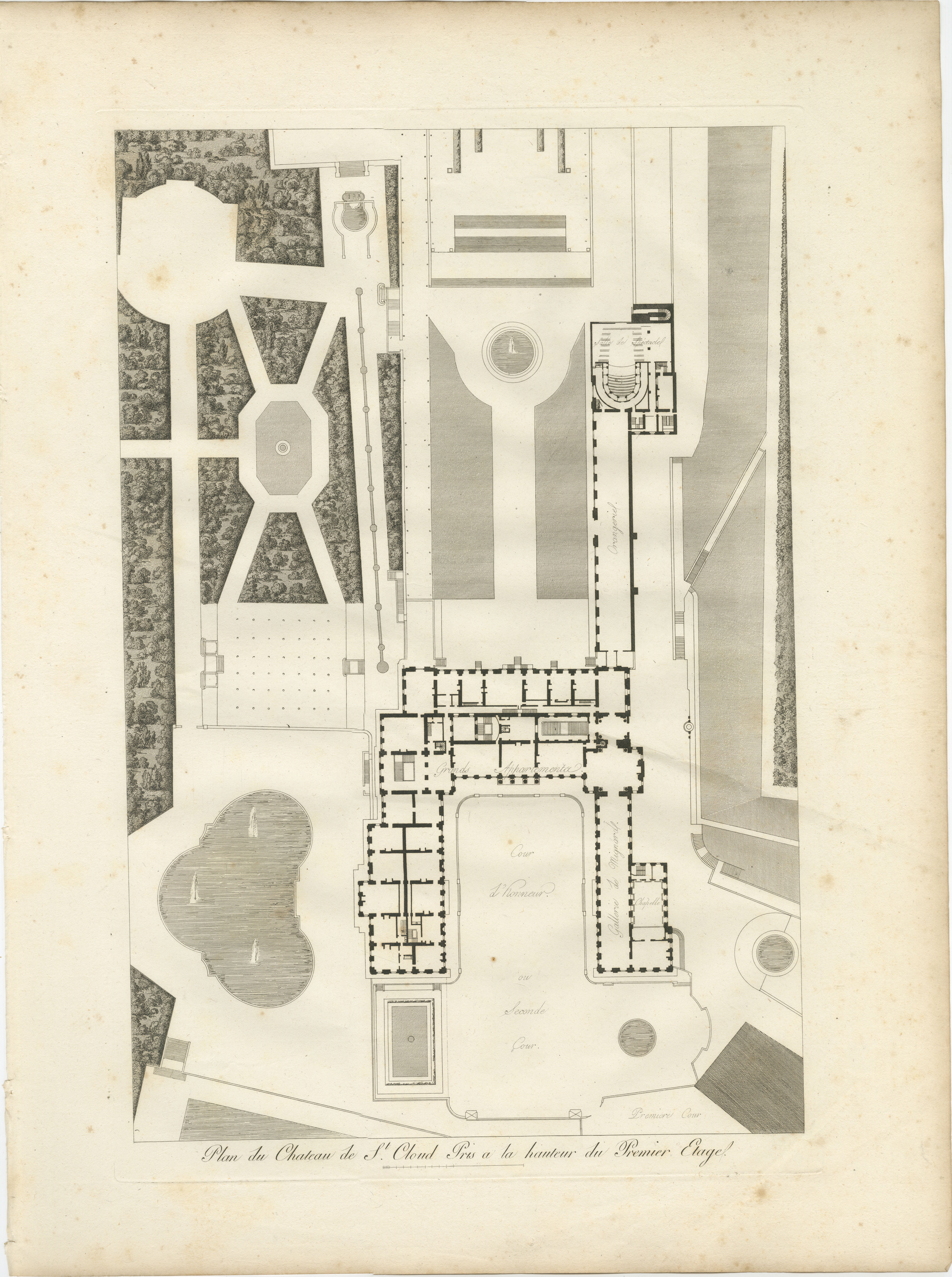 Plan of the Château de Saint-Cloud First Floor by Baltard, Paris, 1803 For Sale