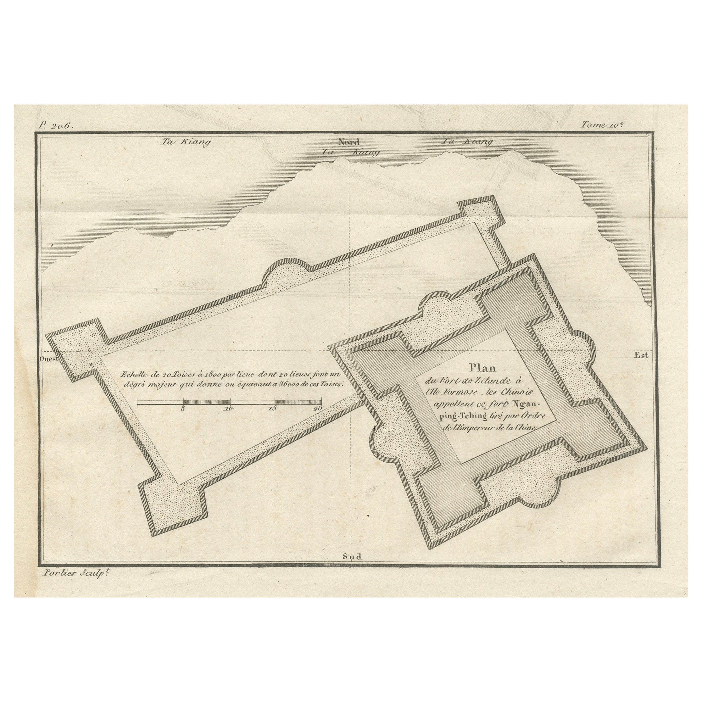 Plan du fort hollandais de Formose - Gravure ancienne des jésuites français, vers 1790