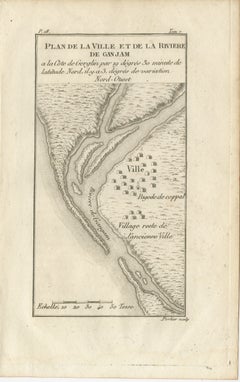 Plan of the Town and River of Ganjam, India – Antique French Map by Portier 1790