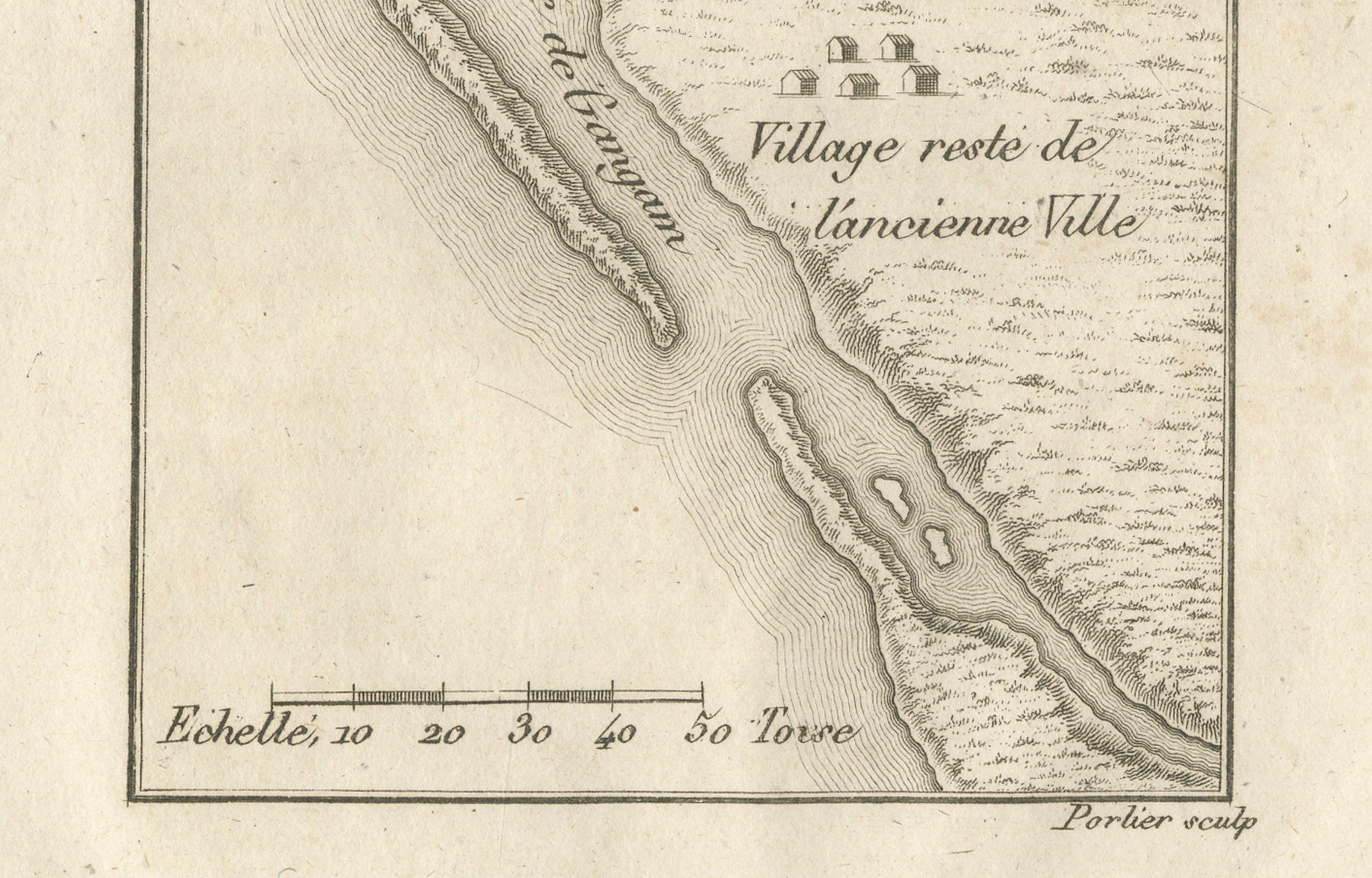 Français Plan de la ville et de la rivière de Ganjam, Inde - Antique French Map by Portier 1790 en vente