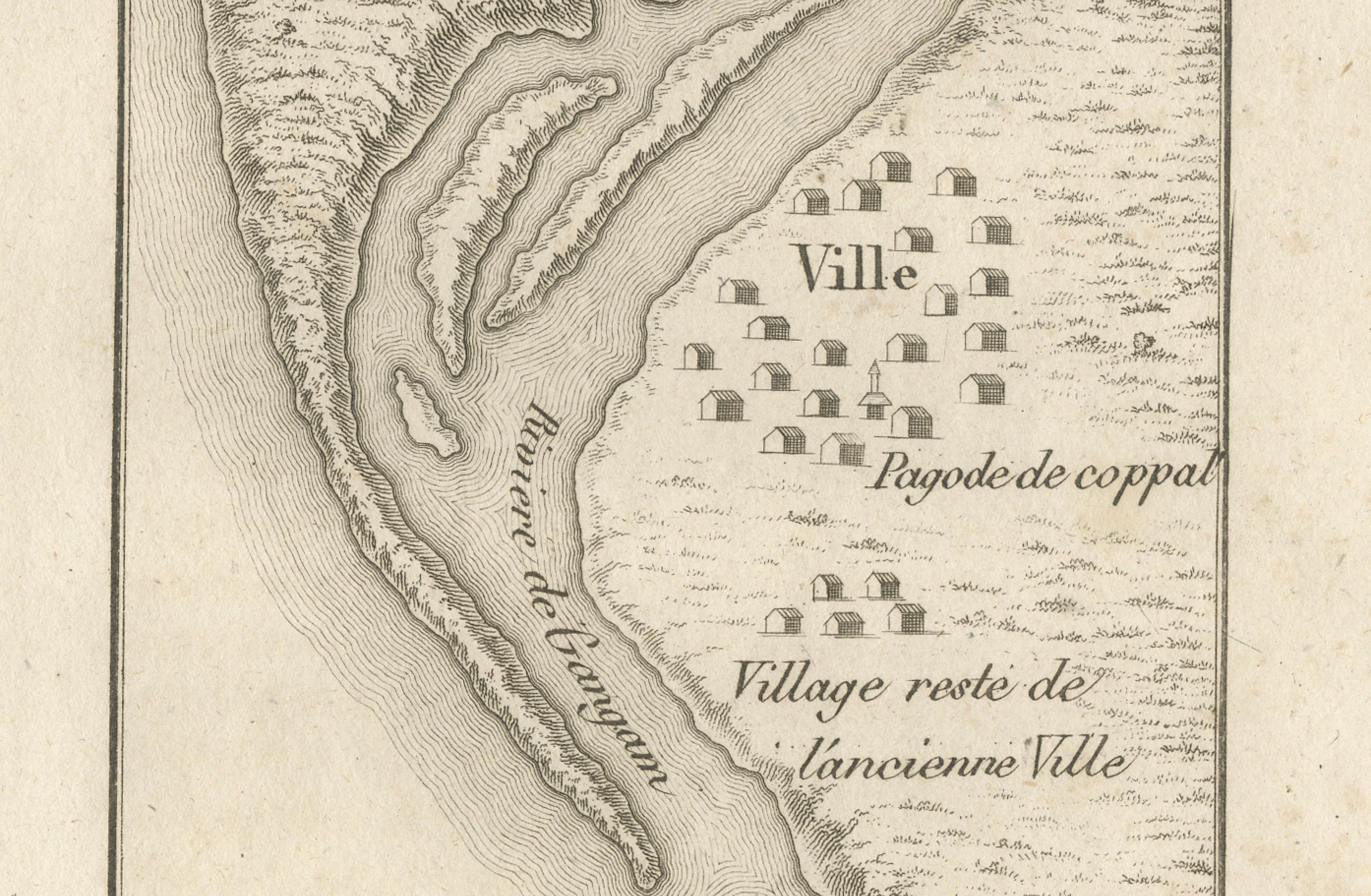 Gravé Plan de la ville et de la rivière de Ganjam, Inde - Antique French Map by Portier 1790 en vente