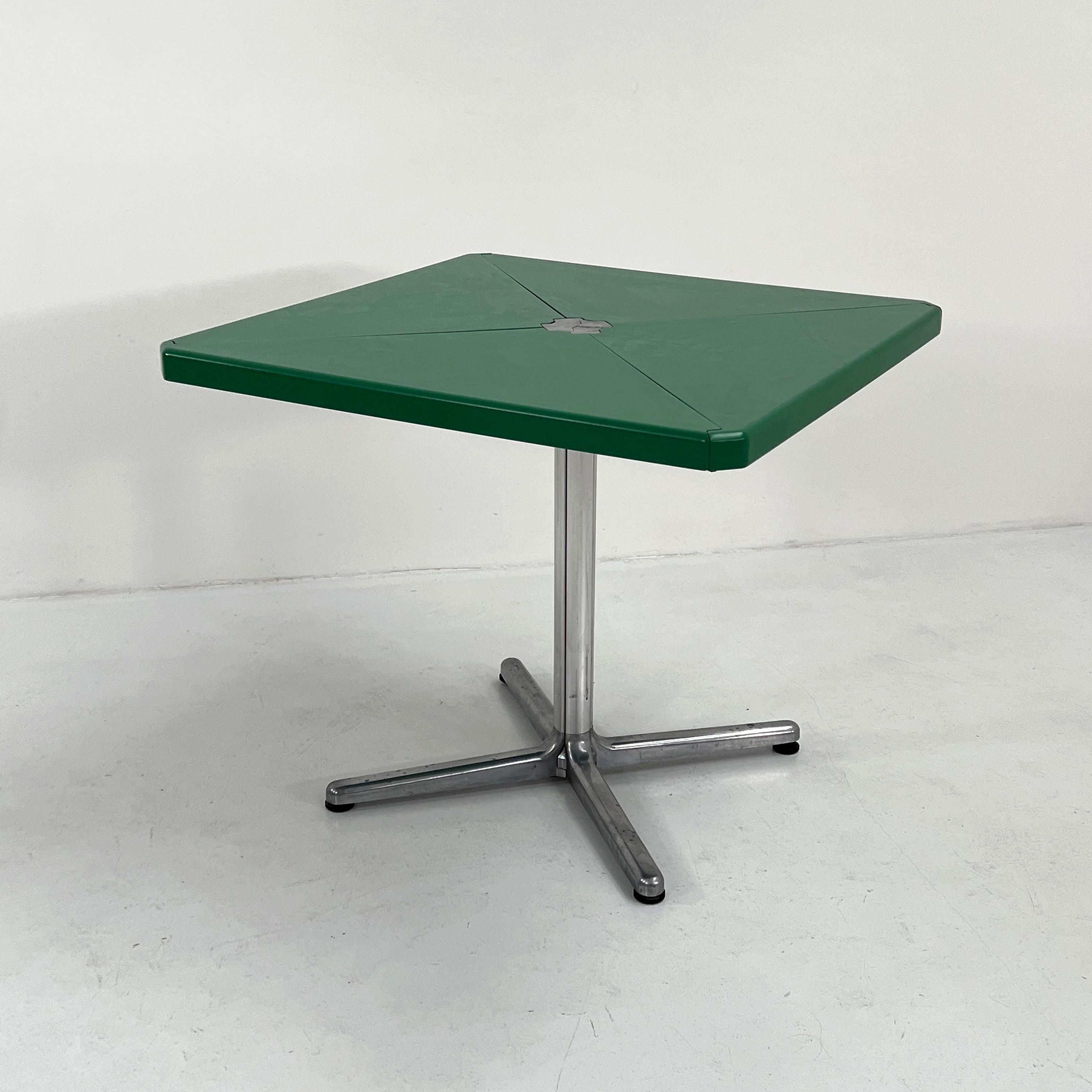 Designer - Giancarlo Piretti
Producer - Anonima Castelli
Model - Plana Folding Table 
Design Period - Seventies
Measurements - Width 113 cm x Depth 113 cm x Height 72 cm / Folded Width 60 cm x Depth 18 cm x Height 72 cm
Materials - Perspex,