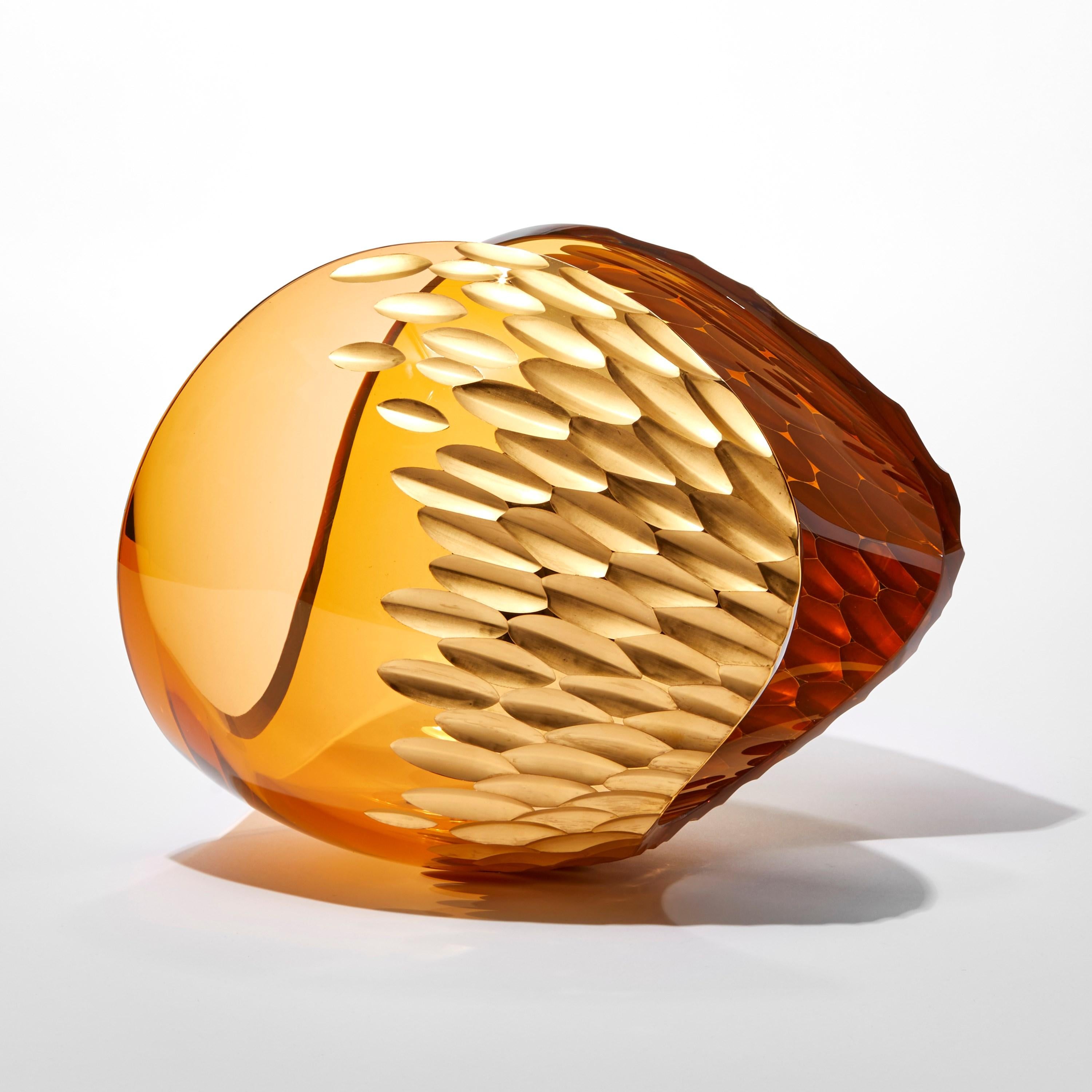 Organic Modern Planet in Amber Gold, a handblown glass & 23 ct gold sculpture by Lena Bergström