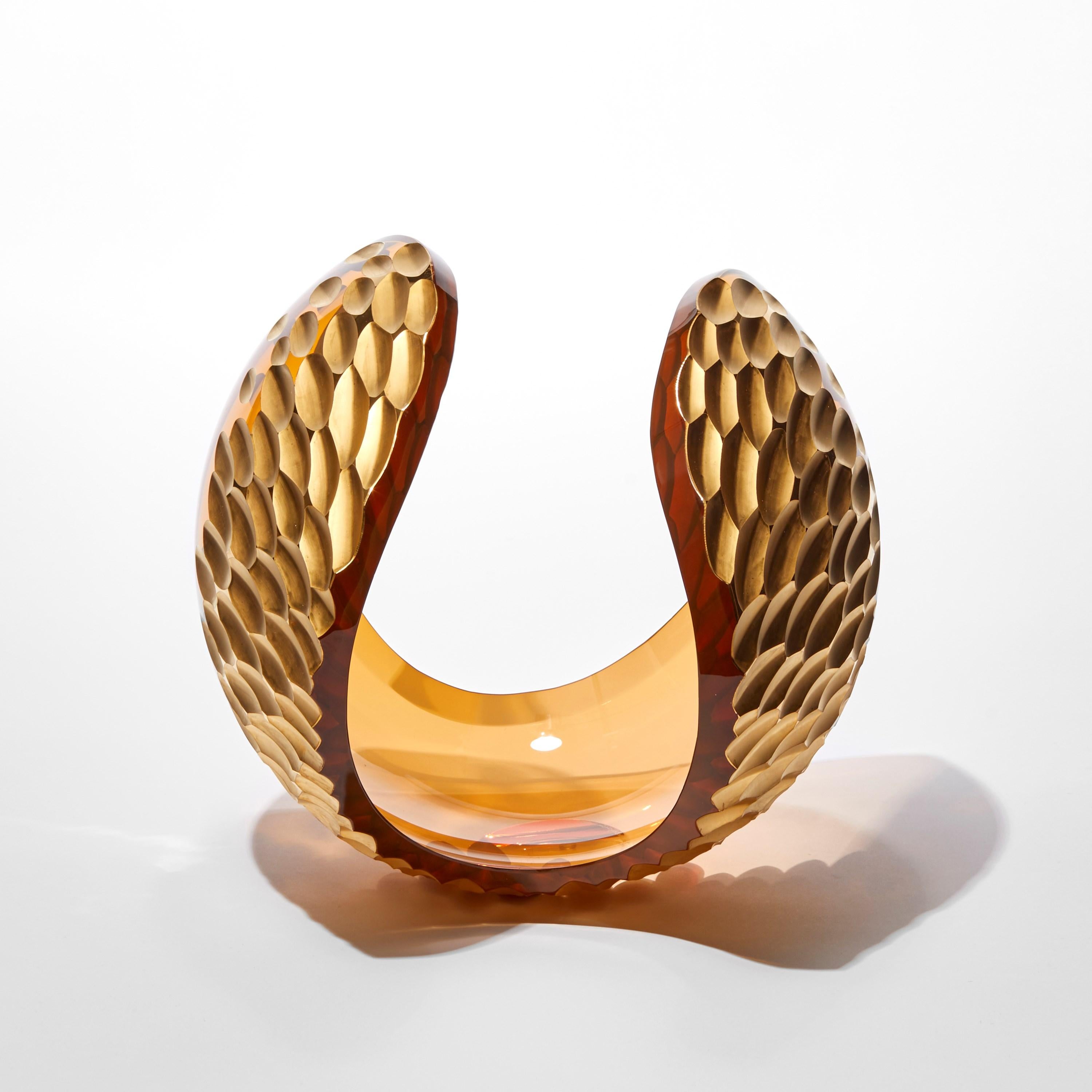 Swedish Planet in Amber Gold, a handblown glass & 23 ct gold sculpture by Lena Bergström