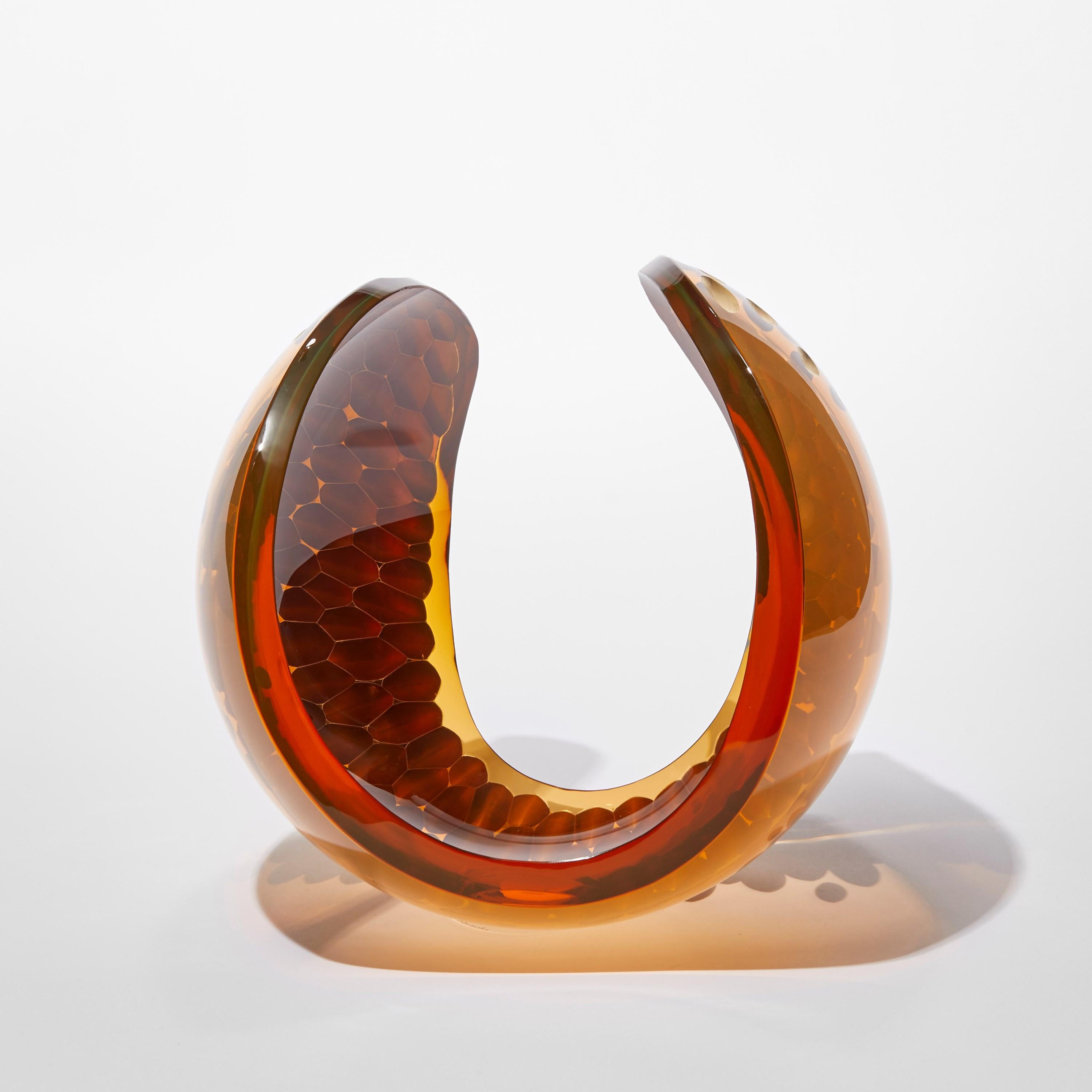 Planet in Amber Gold, a handblown glass & 23 ct gold sculpture by Lena Bergström In New Condition In London, GB