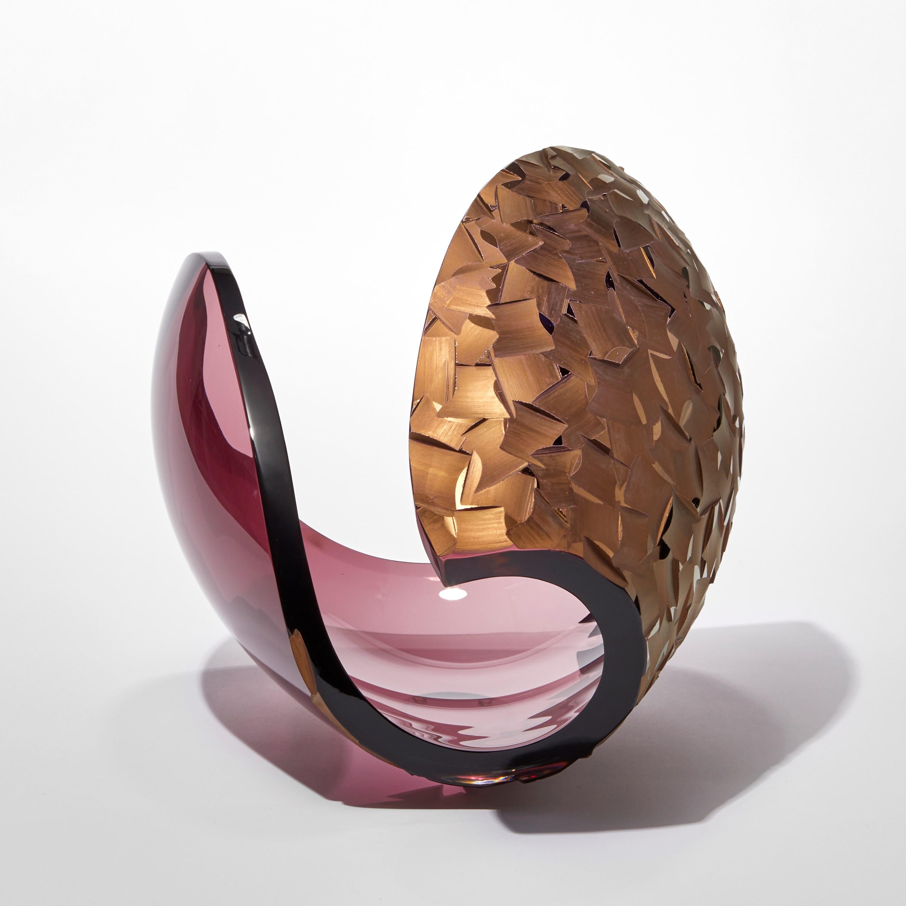 Organic Modern Planet in Burgundy Slate, aubergine & bronze glass sculpture by Lena Bergström For Sale